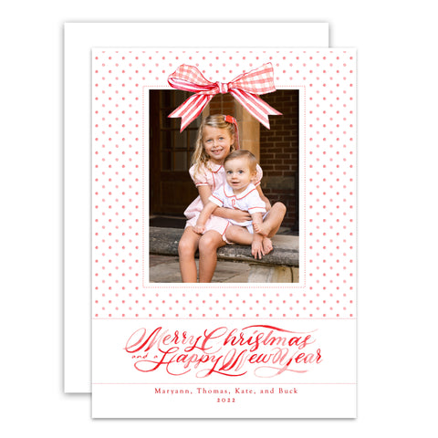 Red Watercolor Bow & Dot Holiday Card
