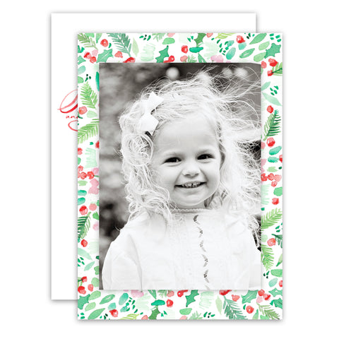 Holly & Green Watercolor Holiday Card