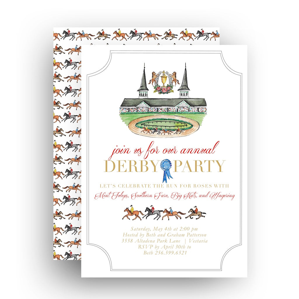 Kentucky Derby Party Invitations, custom, send direct, outlet addressed, stamped, designed, all in one, party plan