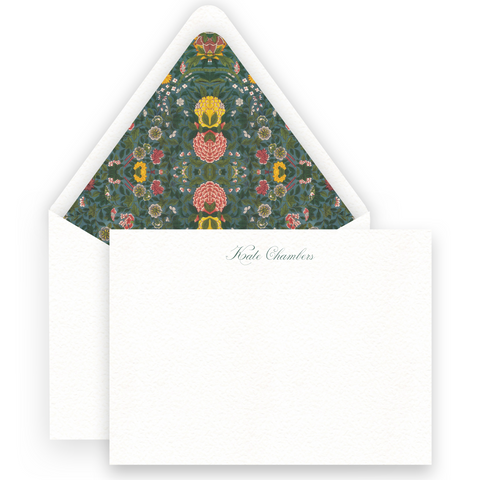 Floral Forest Green Florentine Style Lined Women's Stationery