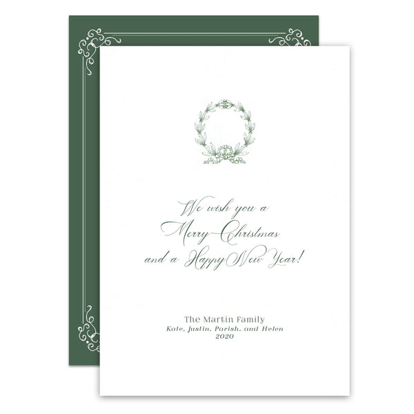 Green Simple Wreath Holiday Card