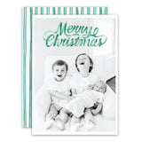 Green Watercolor Ribbon Holiday Card