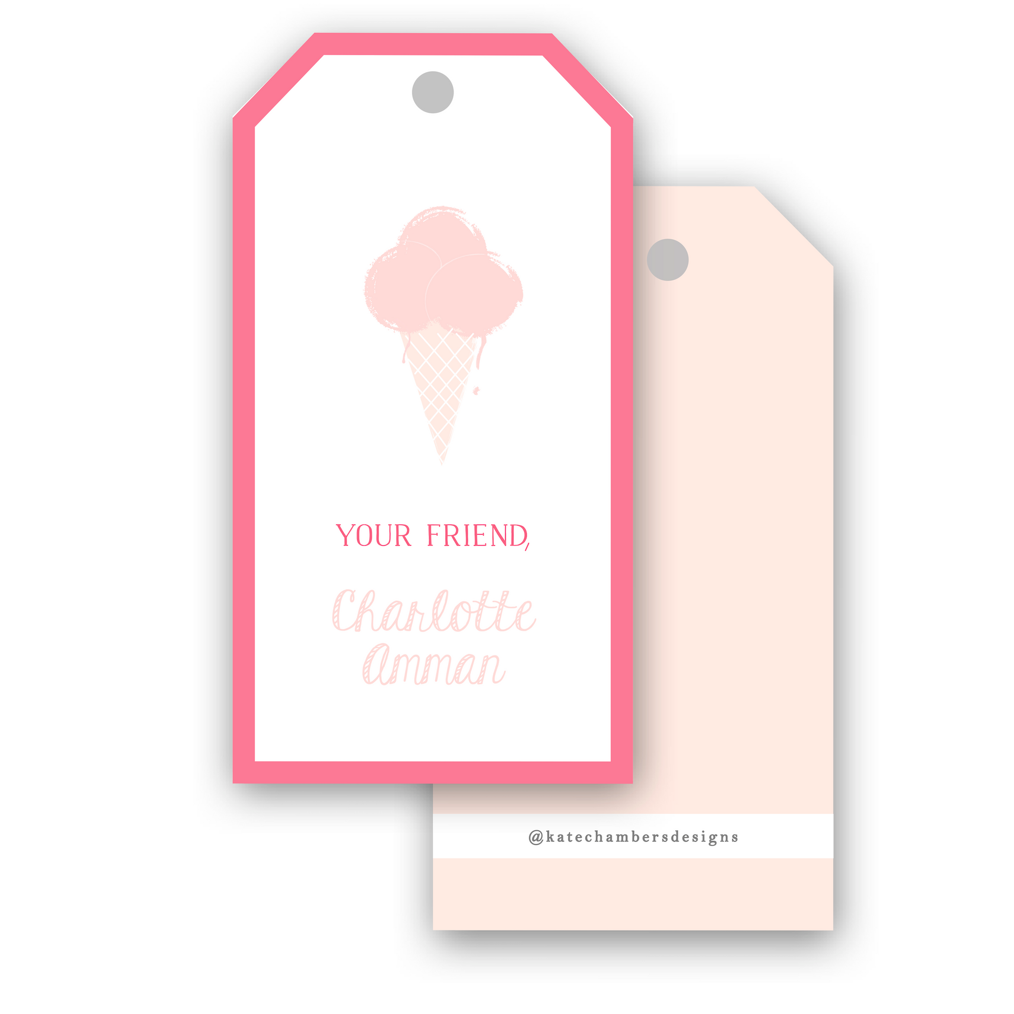 Pink Ice Cream Cone Gift Tag