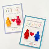 Lego Mini Figure Valentine's Day Cards "I Will Never LE(t)-GO Of A Friend Like You!"