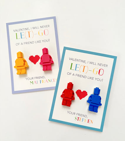 Lego Mini Figure Valentine's Day Cards "I Will Never LE(t)-GO Of A Friend Like You!"