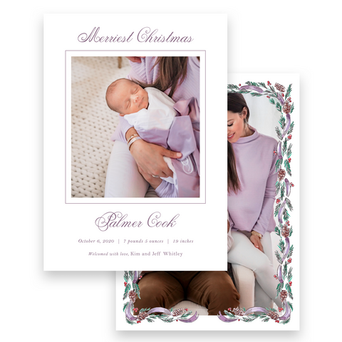 Lilac Pinecone Birth Announcement #1