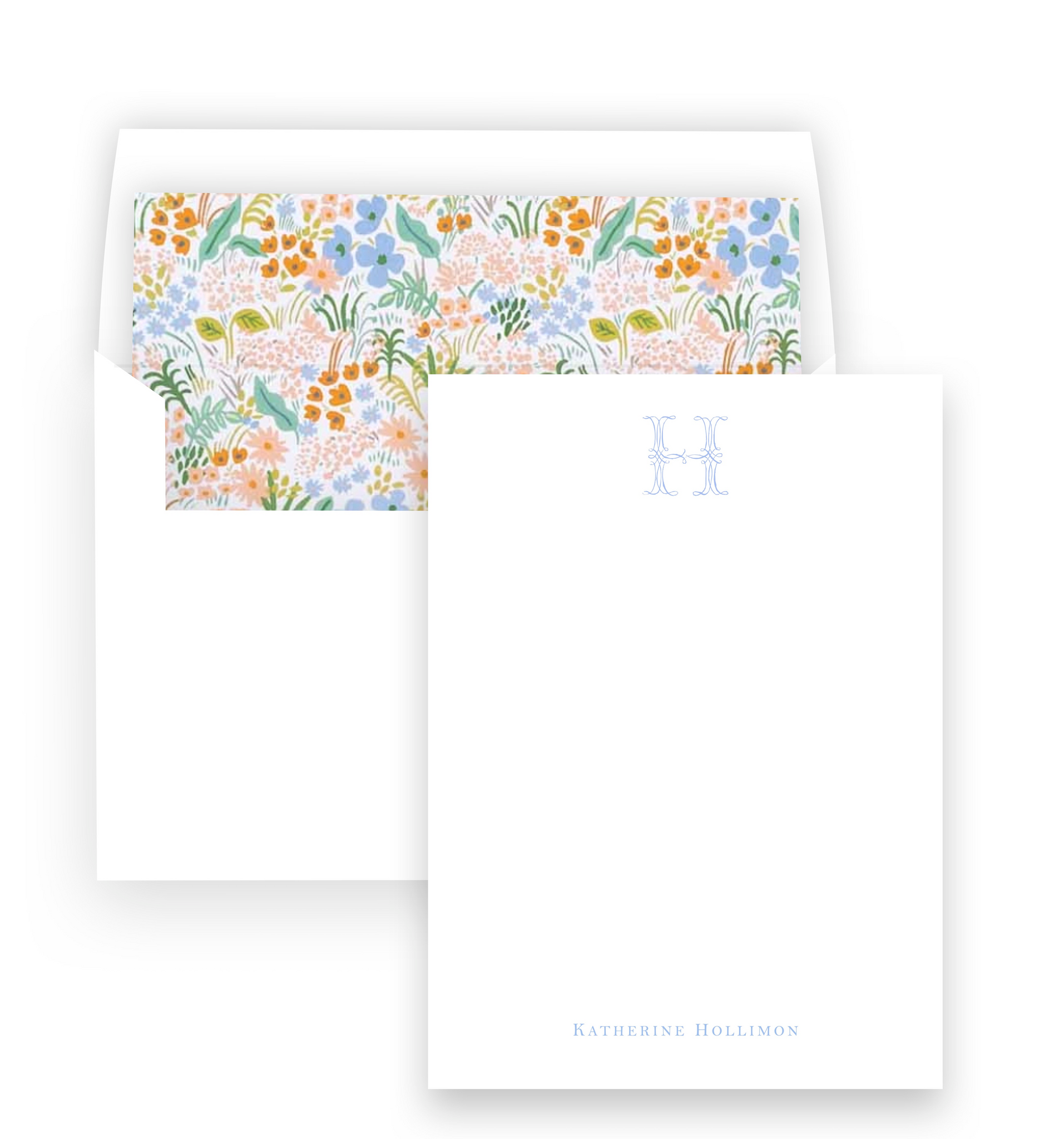 Periwinkle Lilac Floral Monogram Lined Square Flap Women's Stationery