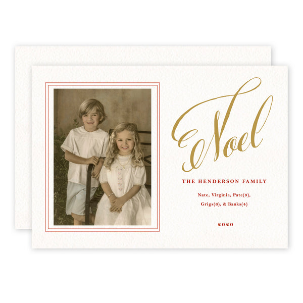 Slant Noel Ivory, Red, & Gold Holiday Card