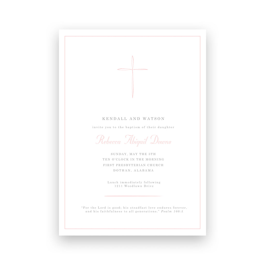 Pink Cross Baptism Invitation