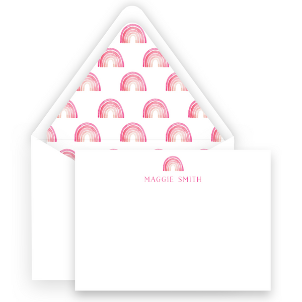 Girl's Watercolor Pink Rainbow Lined Stationery