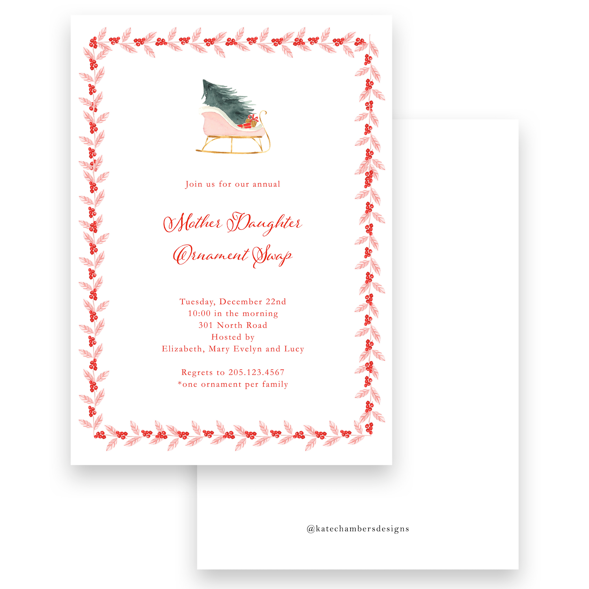 Pink Sleigh Holiday Party Invitation