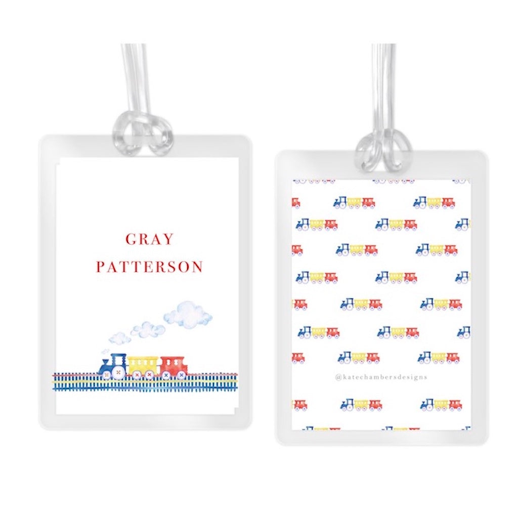 Boy's Primary Colored Train Laminated Bag Tag