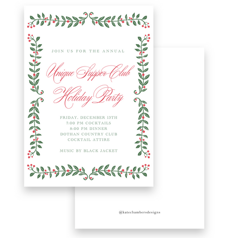Simple Red berry Border Holiday Invitation