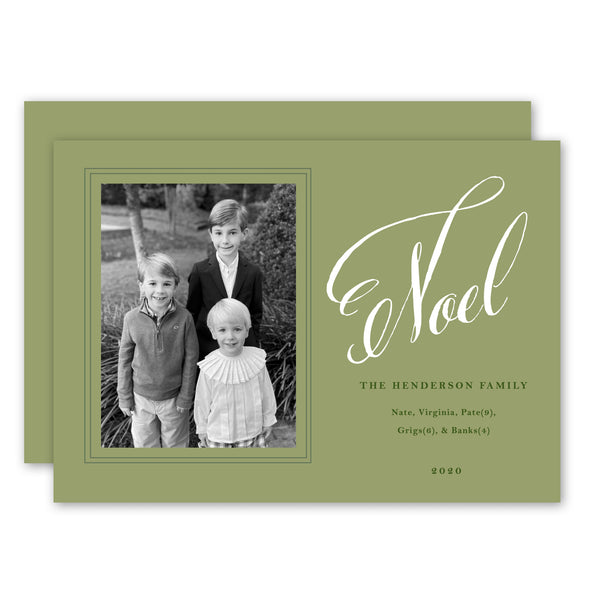 Slant Noel Green & White Holiday Card