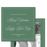 Green Double Wavy Border Square Full Picture Holiday Card