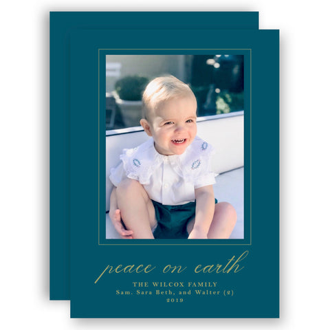 Peace on Earth Teal Holiday Card