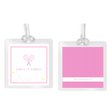 Girl's Pink Tennis Racket Square Laminated Bag Tag