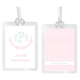 Girl's Mint Laurel Wreath Pink Gingham Laminated Bag Tag