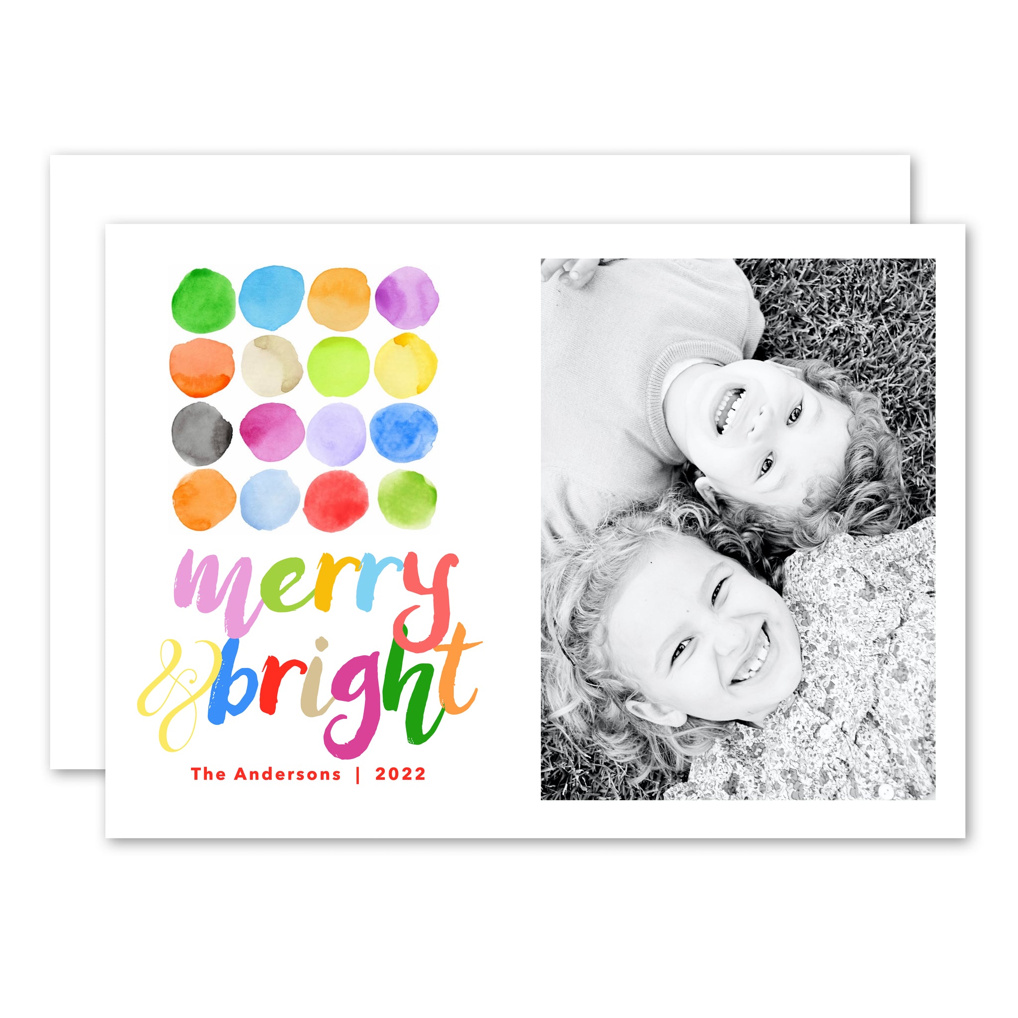 Merry & Bright Watercolor Dots Holiday Card