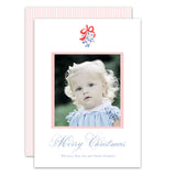 Watercolor Blue & Red Ribbon Mistletoe Holiday Card