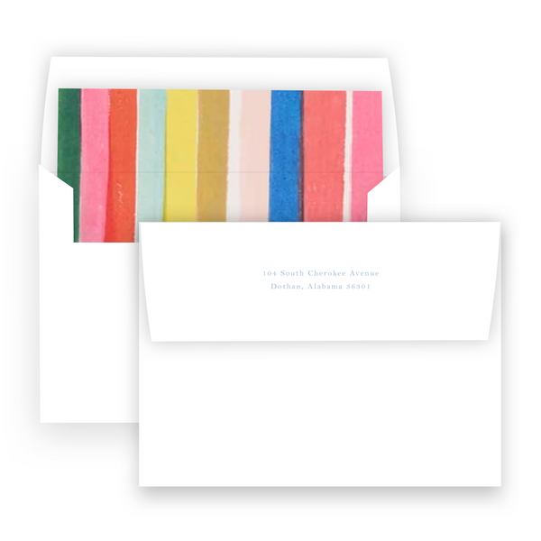 Watercolor Stripe Multi Color Lined Square Flap Women's Stationery