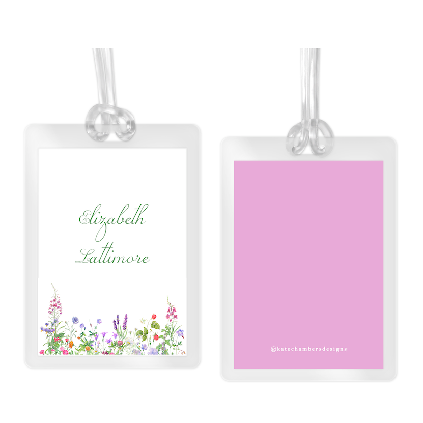 Girl's Watercolor Wildflowers & Strawberry Field Laminated Bag Tag