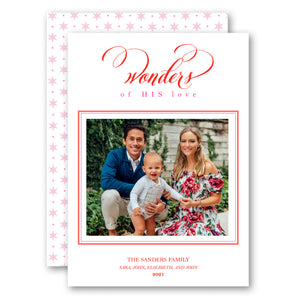 Wonders of His Love Pink & Red Holiday Card